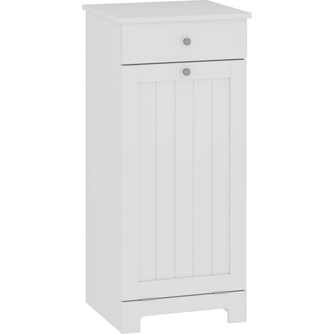HOMCOM armario de baño con cesto ropa sucia abatible, mueble ropa sucia con bolsa de tela plegable y cajón, ideal para lavandería, blanco, 40x38x90 cm