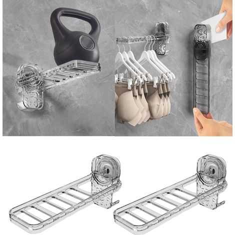 Séchoir à linge pliable avec ventouse puissante – Sans perçage, convient pour salle de bain, balcon, fenêtre, lot de 2 (blanc transparent) (1/5)