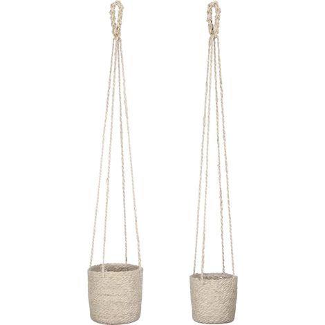 Panier à Plantes Suspendu en Jute Naturel Crème Cache-Pot avec Doublure Plastique H16 x Ø16 cm - PANGIVO (1/5)
