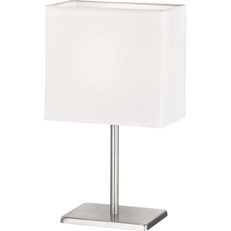 Lampe de table Nickel mat Abat-jour en tissu blanc Chintz L : 17 cm, l : 10 cm, H : 30 cm avec interrupteur à cordon 1 x E14 max. 25 W sans ampoule (1/3)