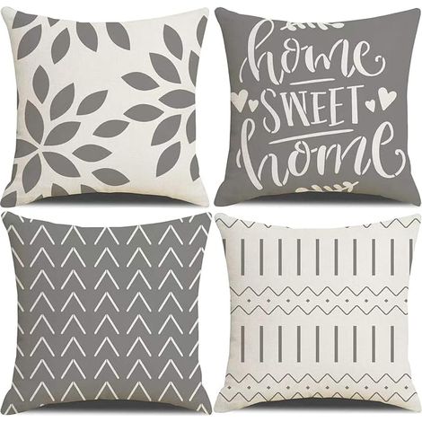 Lot de 4 Housses de Coussin carrées pour extérieur, terrasse, Jardin, Salon, canapé, décoration Style Ferme, Gris4545cm (1/5)