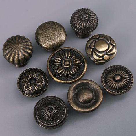 Poignées de meuble vintage en métal, tiroir bronze antique, 1 (1/4)
