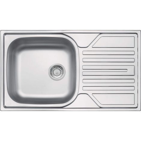 Lavello cucina a incasso in acciaio inox con 1 vasca e gocciolatoio 76x43.5 cm finitura satinato - Mynso