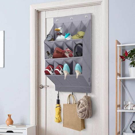 BEBUSINGOTO Organizador de zapatos para colgar sobre la puerta, con 12 bolsillos grandes y profundos, para armario, gris (89 x 43 x 16,5 cm) (1/2)