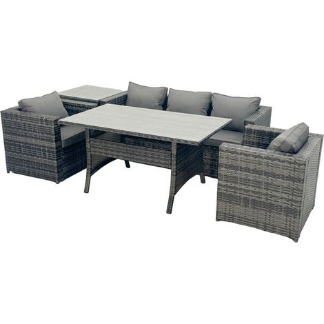 Fimous Outdoor Dining Table Sofa Armchair Set with Side Table Garden Furniture Set Dark Grey Mixed (1/5)
