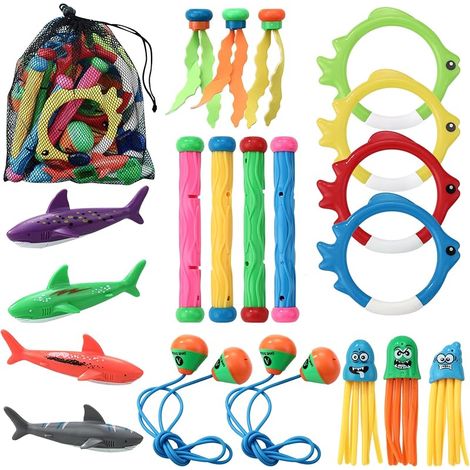 32 Pièces Jouets de Plongée,Jeux Piscine Enfant, Y Compris Requins, Algues, Bâtons de plongée et Portes de plongée, etc,Geeignet für das Unterwassertraining Von Kindern
