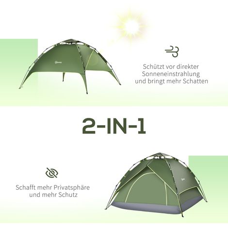 Tente de camping 3 personnes légère et stable, dôme avec entrée, sac de transport, tapis de sol, tente familiale colonne d'eau 1000mm pour voyage randonnée jardin (1/4)