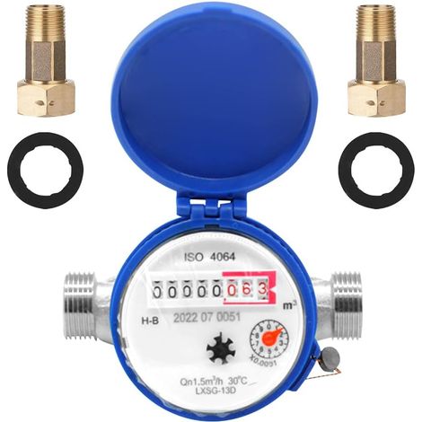 Contatore dell'acqua da giardino da 1/2", orologio dell'acqua fredda calibrato, contatore per rubinetto con accessori di montaggio e copertura protettiva, contatore dell'acqua fredda domestica con lan