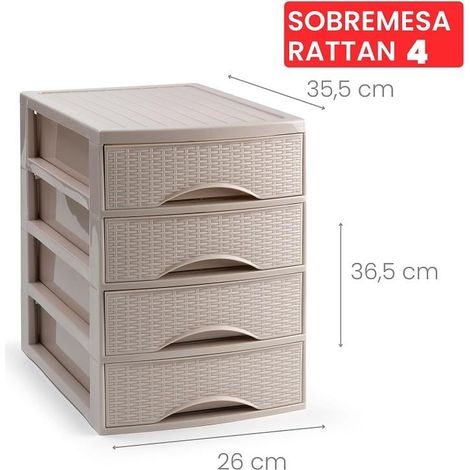 Cassettiera Organizer Effetto Rattan 4 Cassetti Tortora 26 x 35 x 36 cm