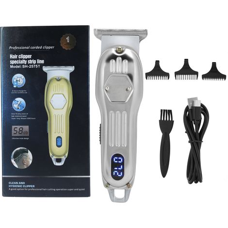 Tondeuse Électrique Professionnelle avec Écran LCD pour Coupe de Cheveux Précise - Argent (1/5)