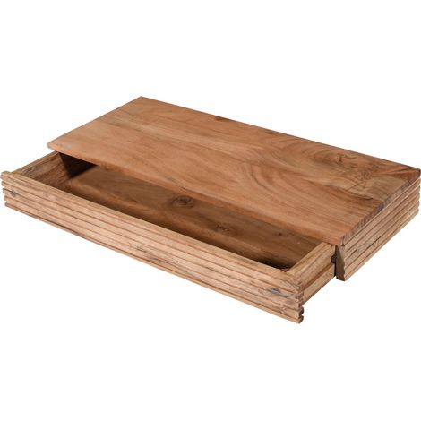 Steckboard mit Baumkante Schubladenregal Akazie massiv natur gerillt 60 x 25 x 8 cm LEONA (1/5)