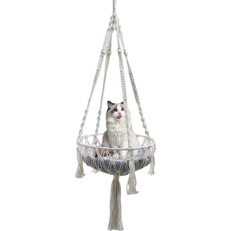 1 - Hamac Chat - Fauteuil Suspendu - Corde Coton Bohème - Repos Escalade Rangement - Pour Fenêtre Bureau - Naturel - 120x40cm
