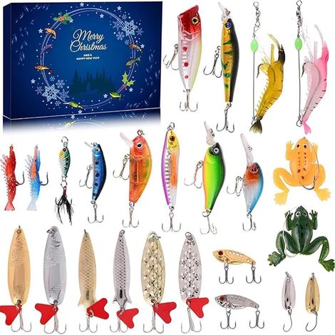 Calendrier De L Avent - Leurres De Peche 24 Pieces - Pour Adultes Et Adolescents - Compte A Rebours Noel 2025