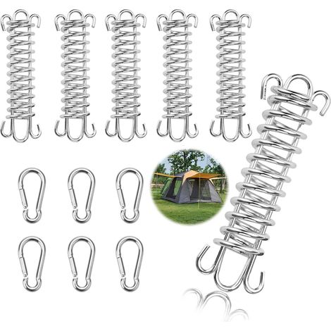6 Pièces Boucles à Ressort pour Tente Tendeur Ressort en Acier pour Auvent Voile Ombrage Camping en Plein Air Randonnée Voyage Pique Nique Tente de Plage (1/5)