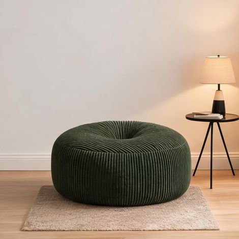 Fauteuil lounge en tissu côtelé vert pour adulte et adolescent (1/5)