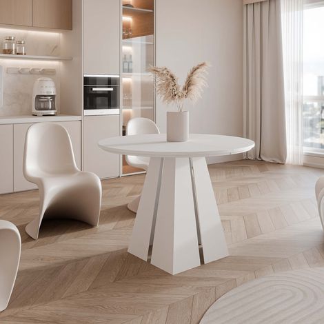 Table à Manger Extensible FORTE - 4-6 personnes - Ronde - Blanc - 120x76 cm (1/5)