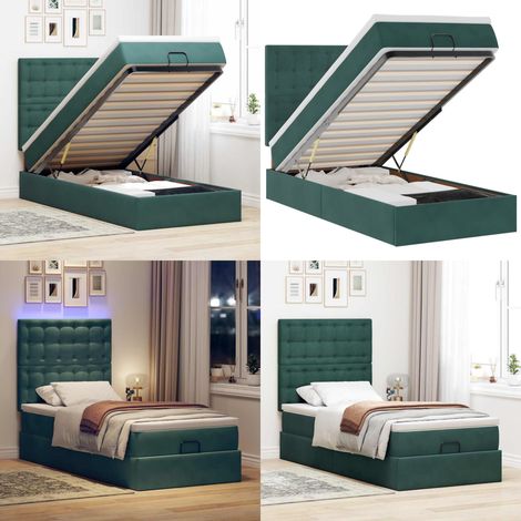 vidaXL Ottoman-Bett mit Matratzen & LEDs Dunkelgrün 100x200 cm Samt (1/5)