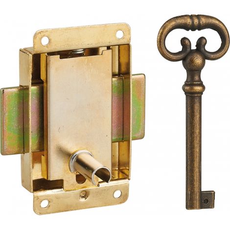 Thirard – Serrure de meuble en applique pour porte d'ameublement – Axe 20mm – Dimensions 40x50mm – Laiton – 1 clé fournie (1/2)