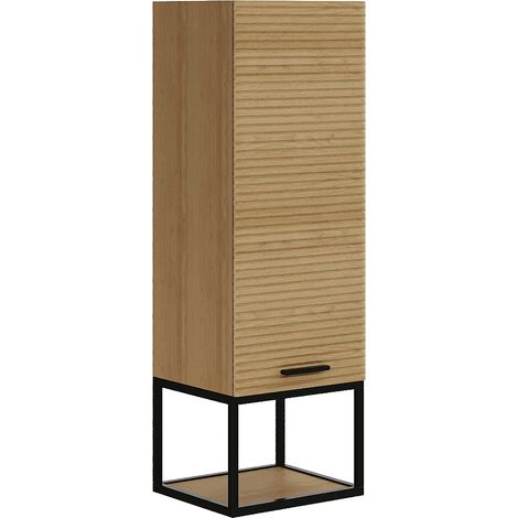 Colonne de salle de bain suspendue striée avec niche - Naturel clair - H104 cm - SARONE (1/5)