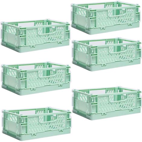 6 Caisse Pliable Plastique, Empilable Cagettes Plastique Pliable Paniers Rangement avec Poignée Panier Rangement pour Chambre à Coucher Bureau Cuisine (Vert, 15×10×6cm) (1/5)