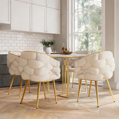 Set de table à manger 5 pièces 140 x 80 cm avec chaises dorées (1/5)