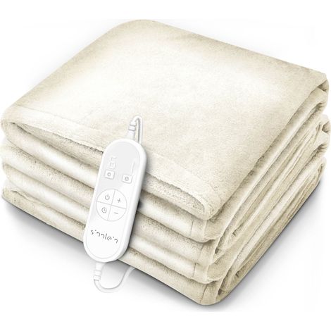 sinnlein Termocoperta Scaldasonno 180x130cm Crema Certificato TÜV SÜD GS Scaldaletto Elettrico con Spegnimento Automatico Coprimaterasso Termico Timer 9 Livelli di Temperatura