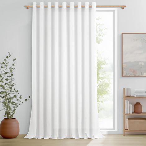 Rideaux Voilage Fenetre Blanc Effet Lin Semi-Transparent Rideaux Voilages et Draperies Intérieurs à Oeillets Rideau Voile pour Salon Chambre Adulte Baie Vitrée (1/5)