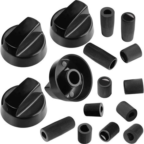 Ensemble de 4 boutons de commande universels noirs pour cuisinière/four, de diamètre intérieur 6 mm x 8 mm (12 fixations incluses). (1/5)