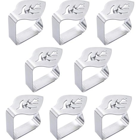 Lot de 8 Pinces à nappe, Acier inoxydable, Design feuilles, Réglables, Pour mariage pique-nique intérieur extérieur (1/5)