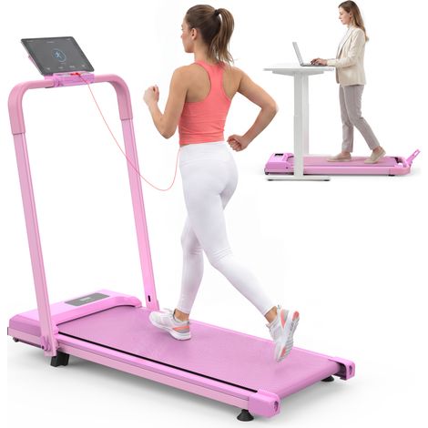 CHICFURN Tapis de course pliable 3 en 1 inclinable rose, walking pad bureau 1-12 km/h avec applications Fitshow Kinomap Zwift, charge 120 kg pour marche et jogging (1/5)