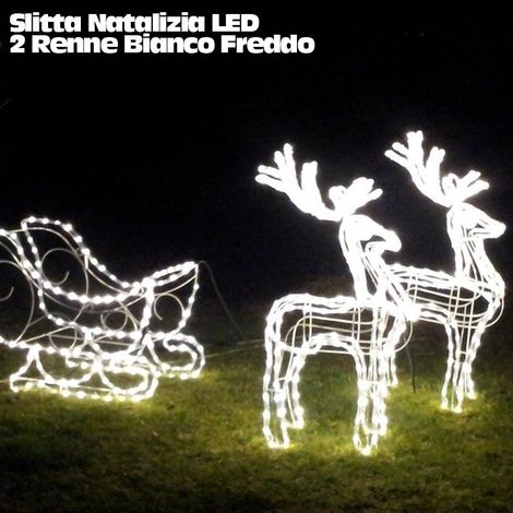 Slitta Natalizia LED con 2 Renne Luminose Bianco Freddo x uso Interno ed Esterno (1/2)