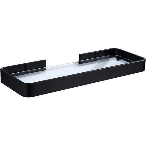 Étagère en verre, étagères carrées en verre pour salle de bain, étagère de salle de bain noire en aluminium pour douche (1/5)