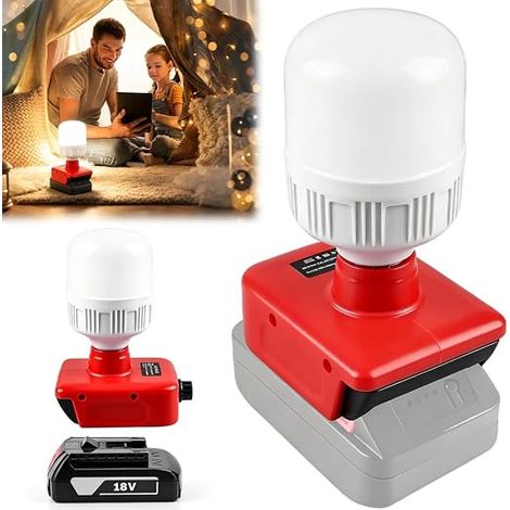 Lampe Sans Fil pour Batterie 18 V, 12W Lampe de Travail avec E27 Bulbs Réglable 350-1300LM, Portable Projecteur LED pour Camping, Urgence, Travaux d'entretien, Chantier (1/5)
