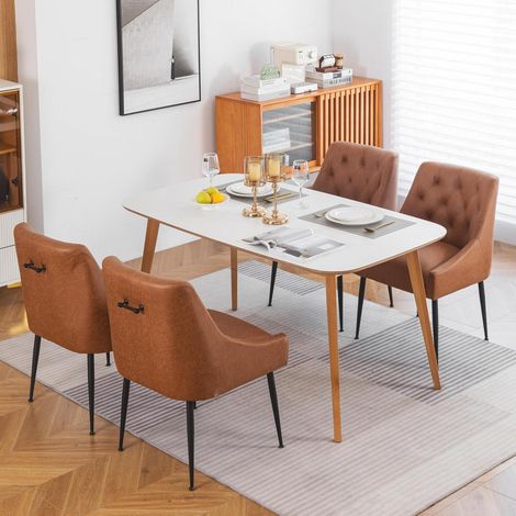 Esszimmerstühle 4er Set mit 13cm Kissen, Metallbeinen, Hellbraun (1/5)