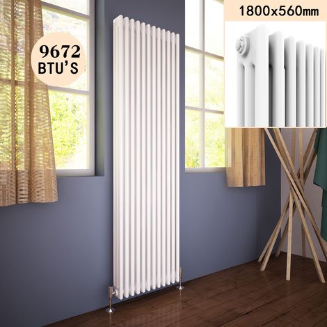 ELEGANT Traditional Radiator 1800 x 560 mm White Cast Iron Triple Radiator Vertical Panel Radiators 3 Column