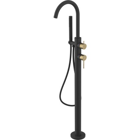 Mitigeur de baignoire sur pied ULTRAMIX (raccordement au sol), noir mat/or mat