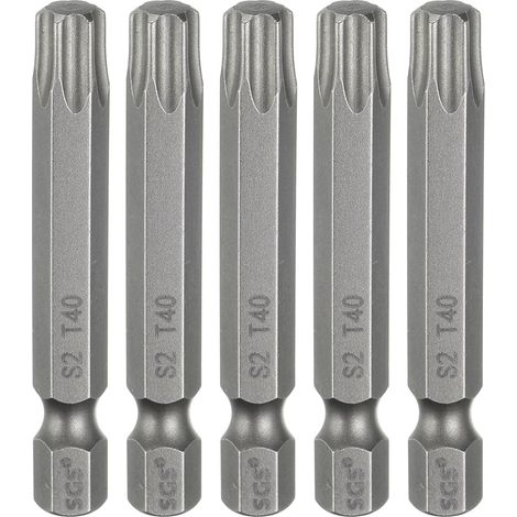 5Pcs Embout Tournevis Tête Torx T40 Tige Hexagonale 1/4" Acier S2 (1/5)