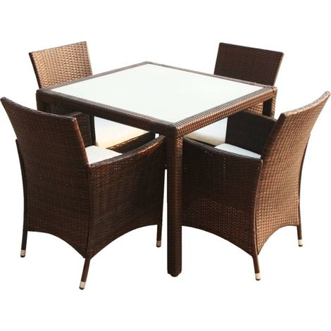Patio Furniture Brown Steel frame, Poly Rattan, Aluminium feet, Glass vidaXL