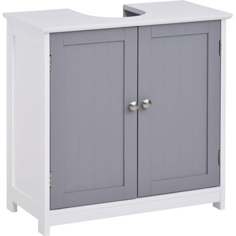 MOBILE SOTTO LAVABO A U 2 ANTE CON MENSOLA REGOLABILE 60X30X60CM BIANCO E GRIGIO (1/5)