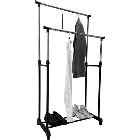 4 Stück Kleiderwagen 75x155x43cm 2-fach Kleiderstange Garderobenständer mit Rollen 4x (1/2)