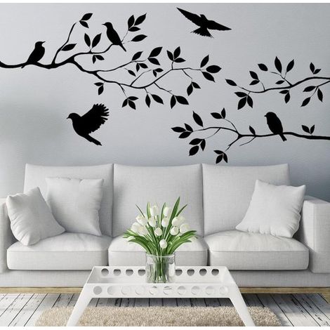 Vinilo decorativo de pájaros en una rama - Negro - Sala de estar - Dormitorio (1/5)