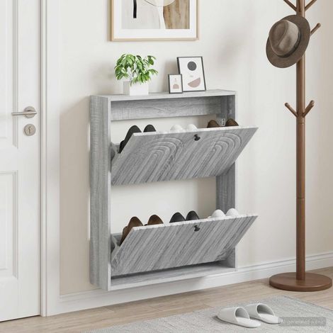 vidaXL Wall-Mounted Shoe Cabinet ALKMAAR 71 x 17 x 86 cm Grey Sonoma (1/5)