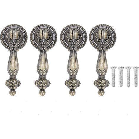 Poignées bronze 4 pièces, tirettes décoratives à trou unique avec vis de fixation, accessoires de mobilier (1/5)