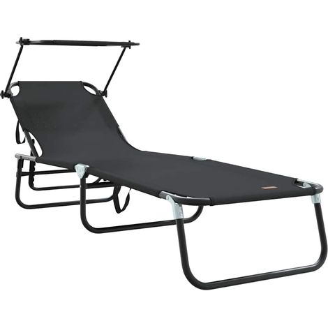 Chaise longue Transat Bain de soleil pliante Noir 190 x 57 x 81 cm oxford (1/5)