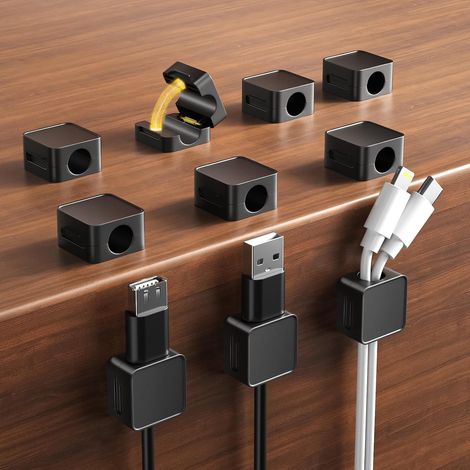 Clips Câble 10 Pack, Organisateur Câble Magnetique, Organisateur de Câble avec Auto-adhésifs, Magnetic Cable Clips, Support Cable pour Maison, Bureau Cable Management (1/5)
