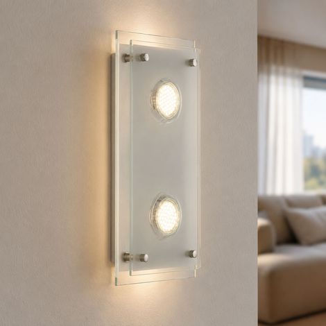 Wandlampe Wandleuchte Flurlampe Wohnzimmerleuchte Schlafzimmerlampe, 2 Flammig, Glas Chrom klar, 2x LED 3W 240Lm 3000K, LxBxH 20x34x8cm (1/5)