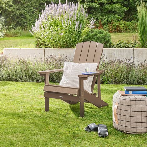 HOME DELUXE Chaise de jardin FAREA – Marron Chaise d'extérieur confortable avec tabouret en plastique HDPE pour terrasse et jardin (1/4)