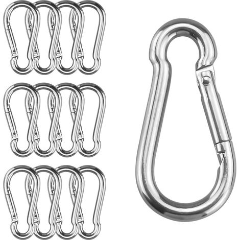 Lot de 12 mousquetons - Chage maximale : 180 kg - Diamète : 6 x 60 mm - Galvanisés - ésistants - Avec cochet à essot - Pou sac à dos, laisse pou chien, camping, voyage, andonnée, etc (1/5)
