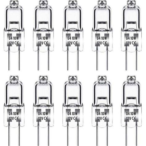 Ampoule Halogene G4, Ampoule G4 12V 10W, blanc chaud 3000K, 150LM, Intensité Variable, LampeHalogene G4, Lampe à Capsule Transparente, paquet de 10 (1/5)