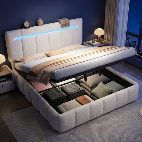 Audreamy Muse Ottoman Bed Beige Boucle Double (1/5)